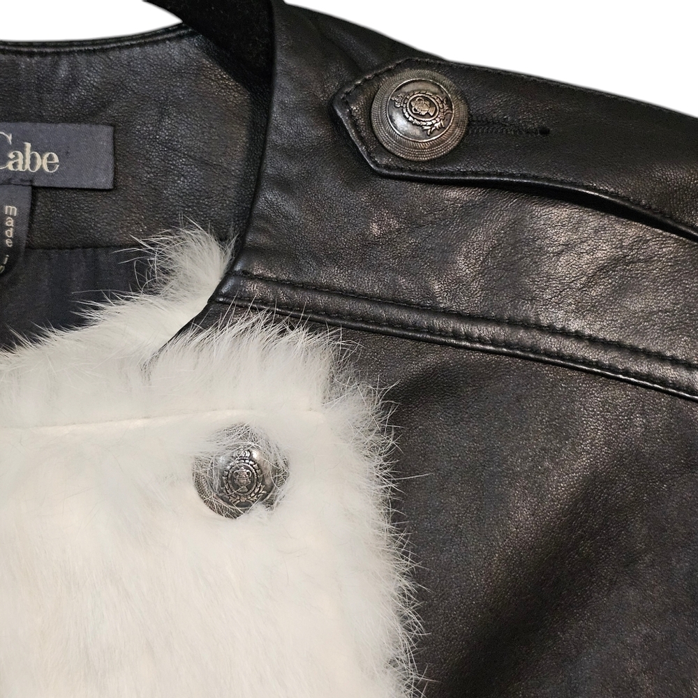 Cabe NY Black Leather Napoleon Jacket Real Rabbit Fur Trim Military Hussar Sz 4 - Picture 4 of 16
